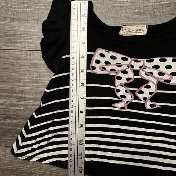 Ta-eam Collection T Shirt Baby Girls sz 2T Black White Stripe Polka Dot Pink Bow - Picture 7 of 8